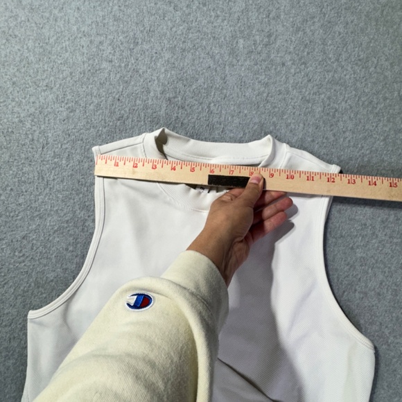 Athleta Top Womens L White Crew Neck Ruched Side Sleeveless Pullover Stretch - Picture 5 of 7